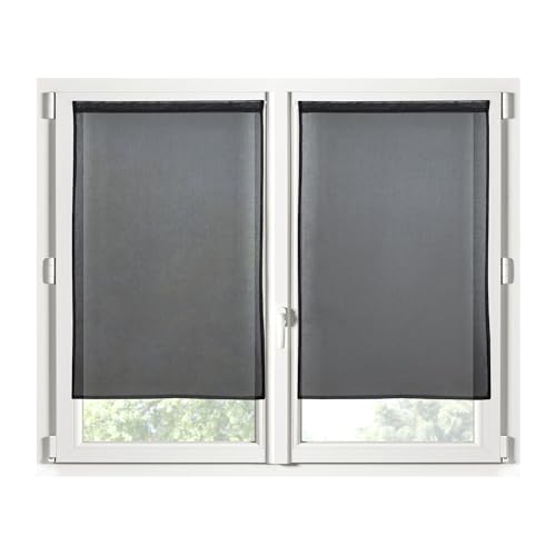 STOF - Pair of Half Curtains - Size 70 x 200 cm - 100% Polyester - Colour Black - Monna Model - Glazed - Privacy and Transparency - Plain