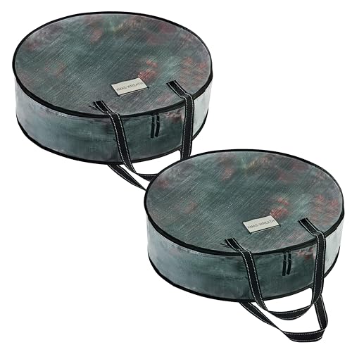 "VENO 2 Pack Christmas Wreath Storage Container - 36 Inch Clear Wreath Bag, Christmas Garland and Holiday Decoration Organizers with Zipper and Durable Handles (Clear, 36""-2 Pack)"