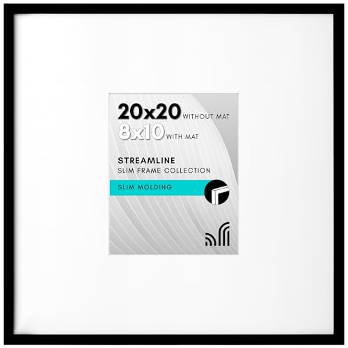 Americanflat 20x20 Black Plastic Picture Frame - Modern Square Frame with Plexiglass Cover - Easy Photo Insertion, Wall Mount