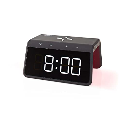 NEDIS Wireless Charging Alarm Clock With Qi Certified Dock, Dual Programmable Alarms, Dimmable Backlit Display, Colour Changing Night Light - Black