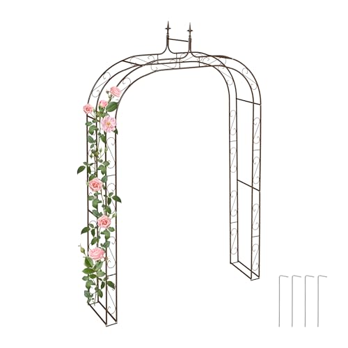 Relaxdays Garden Arbour, Metal, HWD: 240 x 155 x 39 cm, Rose Arch, Archway Trellis for Climbing Plants & Flowers, Brown, Steel