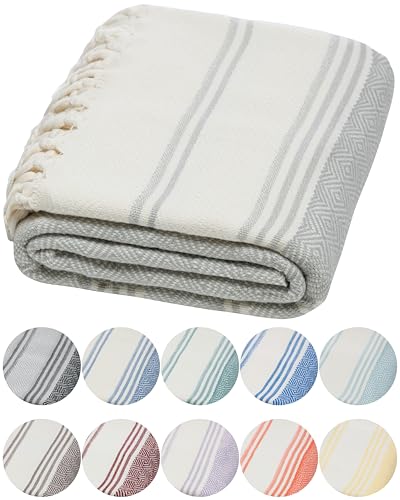 DEMMEX Organic Turkish Cotton Beach Bath Hammam Towel – Quick-Dry, Lightweight, Compact, Sand-Free Beach Towel & Blanket – Luxury Bathroom & Hammam Towel Peshtemal, OEKO-TEX Certified, 180x90cm, Grey