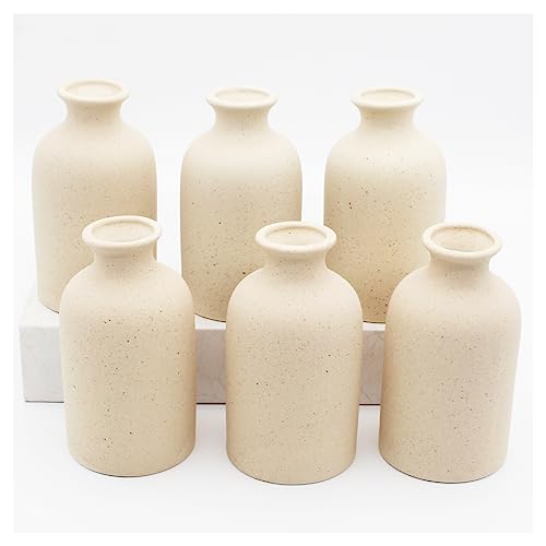 YANLING 6 Pack Light Yellow Small Vase for Flowers, Modern Ceramic Vases for Pampas Grass Simple Shelf Vase, Boho Vases for Home Decor, Vases for Wedding Dinner Table Party Office Bedroom