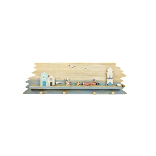 Nauticalia Decorative Wooden Lighthouse and Harbour Scene Coat Hooks – Charming Seaside Nautical Wall Decor for Home & Office – Sturdy and Stylish