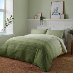 Fusion Contemporary Ombre Green Duvet Cover Set – King Size (230 x 220cm) – Reversible Sage & Light Green Stripe Bedding – Soft Fabric Quilt Cover with 2 Pillowcases – Green Lines Design