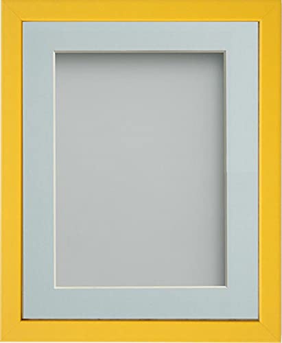 Frame Company Jellybean Range Mustard Yellow Wooden 8x6 inch Picture Photo Frame with Light Blue Mount for Image 6x4 inch * Choice of Colours & Sizes* Fitted with Perspex