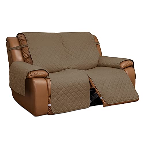 Easy-Going Loveseat Recliner Cover, Reversible Couch Cover for Double Recliner, Split Sofa Cover for Each Seat, Furniture Protector with Elastic Straps for Kids, Dogs, Pets(2 Seater, Camel/Ivory)