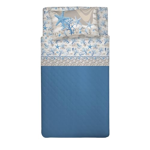 PENSIERI DELICATI Single Bed Set, 100% Cotton, Single Bed Sheet Set, 90 x 200 cm, Including Bottom Sheet, Top Sheet and 1 Pillow Case, Made in Italy, Blue Navy Pattern