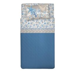 PENSIERI DELICATI Single Bed Set, 100% Cotton, Single Bed Sheet Set, 90 x 200 cm, Including Bottom Sheet, Top Sheet and 1 Pillow Case, Made in Italy, Blue Navy Pattern
