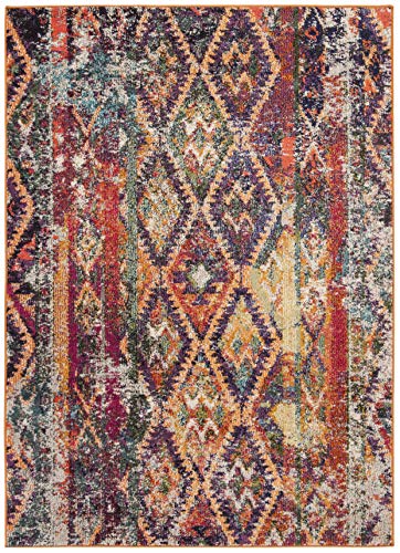 Safavieh Boho Rug for Living Room, Dining Room, Bedroom - Monaco Collection, Short Pile, in Purple and Orange, 90 x 150 cm