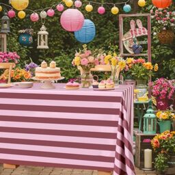 SoarDream Romantic Red Pink Stripe Tablecloth - 57??120 Inch Elegant Rectangle Table Cloth Waterproof Table Cover for Christmas Wedding Reception Outdoor Events Birthday Decoration