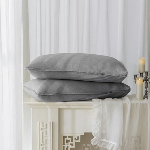 EVERLY 100% Linen Pillowcases Set of 2, Envelope Overlap Closure French Natural Washed Flax Pillowcases 20x36inches-Gray