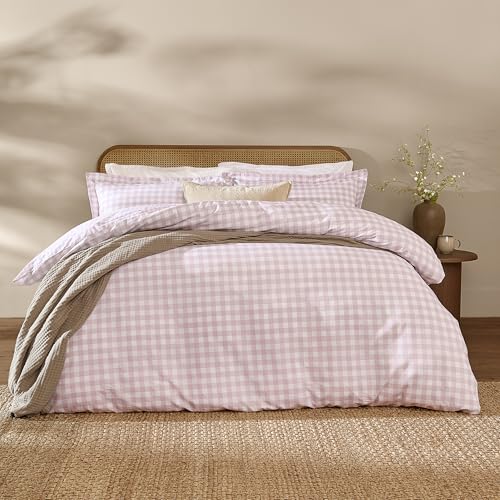 Yard Barton Gingham Check Duvet Cover Set – 100% Cotton Reversible Oxford Pillowcases Soft & Breathable Premium Bedding (Sugared Almond – King)