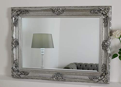 "Mirror Abbey Silver Shabby Chic Rectangle Antique Framed Wall (44""x32""), Wood,GL104-3"