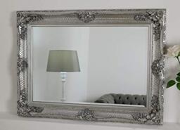 "Mirror Abbey Silver Shabby Chic Rectangle Antique Framed Wall (44""x32""), Wood,GL104-3"