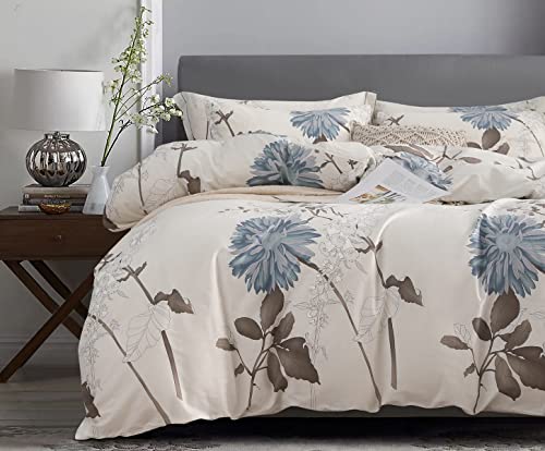 SLEEPBELLA Duvet Cover Full Size Bedding, 600 Thread Count Cotton Botanical Flowers Pattern Printed Reversible Comforter Cover
