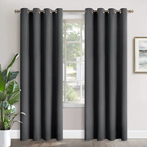 YoungsTex Blackout Curtains 90 Inches Length for Living Room - Thermal Insulated Drapes with Grommet for Bedroom Dining Office Privacy Room Darkening, 2 Panels, 52 x 90 Inch, Dark Grey