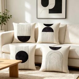 IcosaMro Boho Pillow Covers 18x18 Set of 4, Mid Century Modern Arch Sun Decor Cotton Linen Throw Pillow Cover Decorative Boho Cushion Cover with Zipper, Black and White