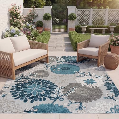 Safavieh Modern Rug for Indoor & Outdoor - Cabana Collection, Short Pile, in Grey and Blue, 240 X 300 cm