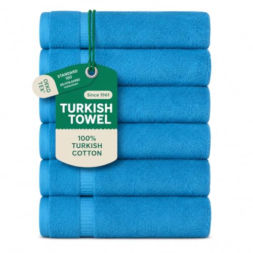 SALBAKOS Luxury Hotel and Spa Turkish Cotton Eco-Friendly Hand Towel Set Hand Towel 6 Pieces Aqua