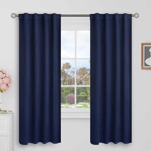 BGment Blackout Thermal Curtains Panels 72 Inches Long for Living Room - 34 x 72 Inch Curtains Noise Reducing Energy Efficiency Room Darkening Solid Rod Pocket and Back Tab Drapes, 2 Panels, Navy Blue