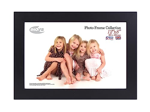 "Inov8 British Made Real Wood Picture/Photo Frame 12x8"" Inch(30x20cm) - Kayla 30mm Black"