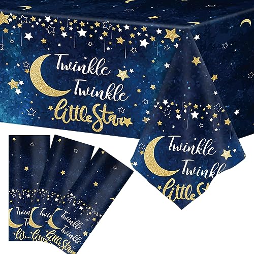 Wiooffen 3pcs Twinkle Twinkle Little Star Tablecloths, 108x54 Inch Gender Reveal Birthday Party Plastic Table Cover Baby Shower Party Decorations Supplies for Baby Girls or Boys