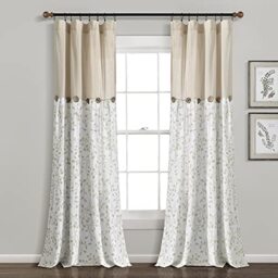 "Lush Decor Linen Button Botanical Garden Window Curtain Panel (Single Panel), 84"" L X 40"" W, Neutral & Green"