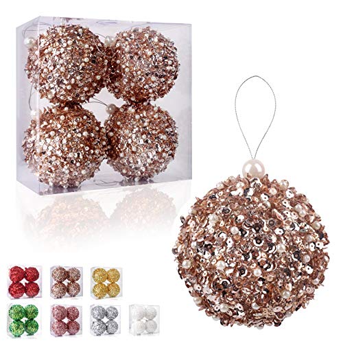 "4.25"" Christmas Ball Ornaments 4pc Set Shatterproof Christmas Decorations Tree Balls for Xmas Trees Wedding Party Holiday Decorations Tabletop Small Trees Decoration (Champagne)"
