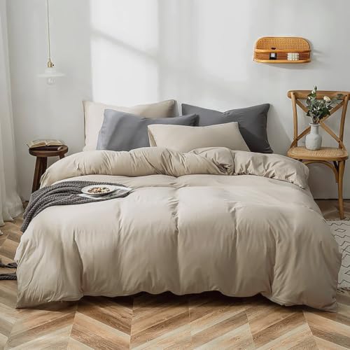 Luxlovery Khaki Comforter Set Full Cream Coffee Bedding Set Minimalist Bedding Set Solid Dark Champagne Blanket Quilts Modern Ultra Soft Breathable Taupe Comforter Set for Women Men Full Bed
