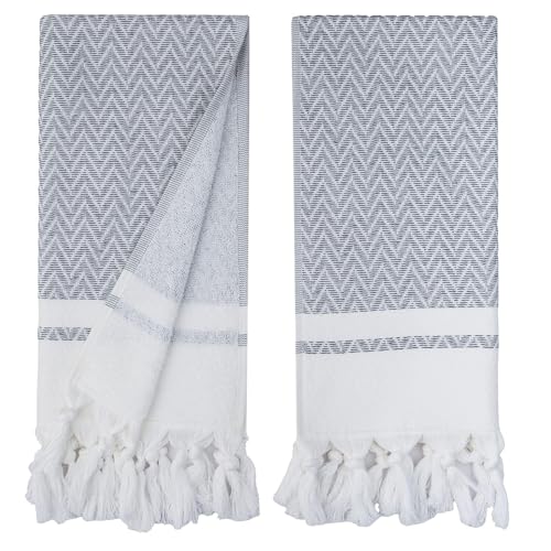 Turkish Cotton Kitchen Hand Towel Set of 2 (Zigzag Grey)