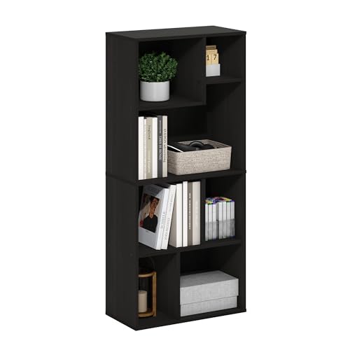 Furinno DALY Book Shelf, 7-Cube Bookshelf, Cube Storage Organizer Bookcase with Irregular Compartments, 9.4 x 18.9 x 42.1, for Living Room, Bedroom, Home Office, Espresso