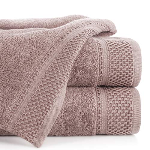 Eurofirany Carlo Bath Towel Set Hand Towel Sauna Towel Pattern - Absorbent, 100% Cotton 580g/m, Pack of 3 and 6, Light Pink, 50 x 90 cm, 6