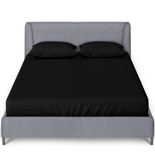 GC GAVENO CAVAILIA Percale Super King Size Fitted Sheets - Plain Dyed Bedding - 25Cm Anti Wrinkle Non Iron Polycotton Bed Sheet - Black