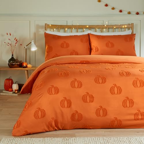 Duvet Day Pumpkin Fields Duvet Cover Set – Ultra Soft Cosy Autumn Tufted Bedding (Multicolour - Double)
