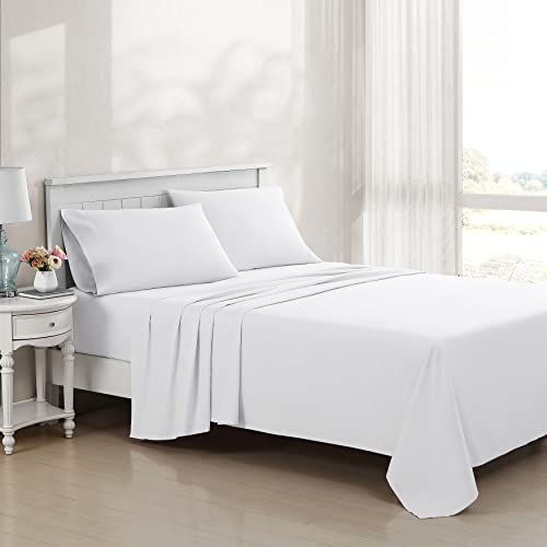 Laura Ashley- Queen Sheet Set, Luxury Sateen Cotton Bedding, 800 Thread Count, Soft & Smooth Home Decor (Solid White, Queen)