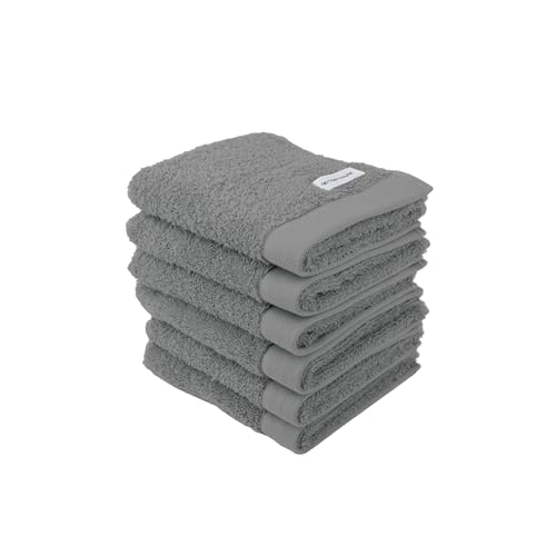 Herding Tom Tailor Guest Towels, Set of 6, 30 x 50 cm, 100% Cotton/Terry Towels, with Hanger and Label with Logo, Colour Bath Towel Grey (Moody Grey)