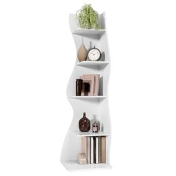 LITTLE TREE Small Corner Shelf, Modern 5-Tier Wall Corner Bookshelf, Stylish Bookcase Storage Rack for Small Space,Living Room. Bedroom White