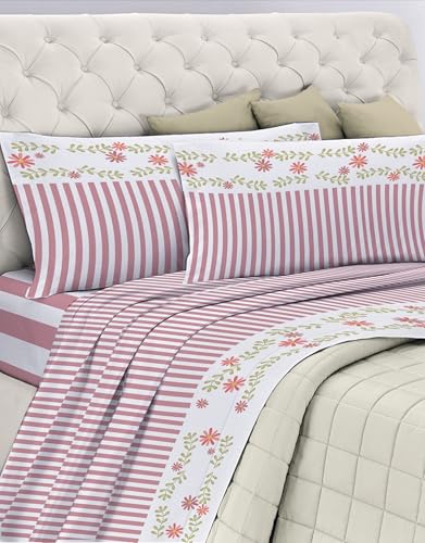 GEMITEX Cotton Bed Set, 100% Cotton, Breathable, Free of Harmful Substances, Certified Quality Standard 100 by OEKO-TEX Confidence in Textile, Single, G26/Pink, Designed in Italy
