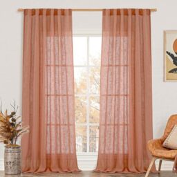 LAMIT Terracotta Linen Curtains - 90 Inch for Living Room, Fall Western Decor, Back Tab and Rod Pocket Boho Curtains - Burnt Orange Rustic Drapes for Bedroom, Set of 2, 52 x 90 Inch