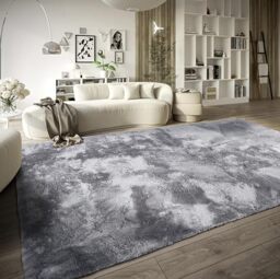 ELLE Decoration Calida Rug - Fluffy High Pile Living Room Rug - Plain Soft Easy Care Long Pile for Living Room, Dining Room, Bedroom, Children's Room - Silver, 80 x 150 cm