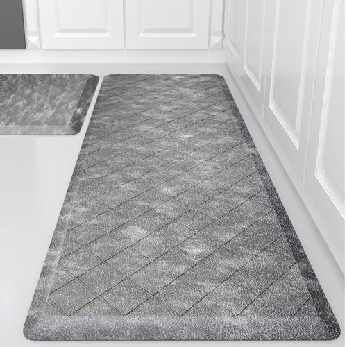 WEZVIX Cushioned Anti-Fatigue Mats, Heavy Duty Kitchen Rugs, 1/2 Inch Thick, Ergonomic Comfort Foam, Gray