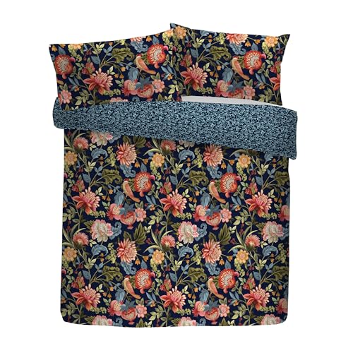 Dreams & Drapes Design Bejewelled Duvet Cover Set Single 140 x 200cm – 100% Cotton Navy Bedding, Ornate Jewel Pattern, Reversible
