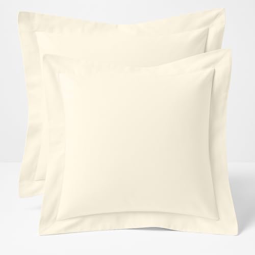 Cotton Metrics Linen 2 Pack Euro Pillow Shams 28x28 ??? 600 Thread Count 100% Organic Cotton Ivory Square Pillow Covers with 2 Inch Flange, Soft & Smooth Premium Hotel-Quality Pillowcases Set of 2