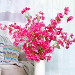 "Artificial Flowers Silk Bougainvillea Branches Faux Artificial Bougainvillea Floral Stems Long Plant Branches 45"" for Wedding Centerpieces, Table Runner, Home Decoration (Hot Pink - Pack of 4pcs)"