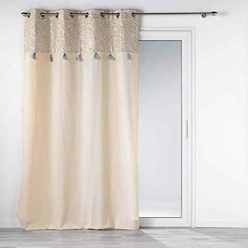 Douceur d'Intérieur, Solea Silver Polycotton Eyelet Curtain with Top Metal and Pompom Plain Panel 140 x 240 cm