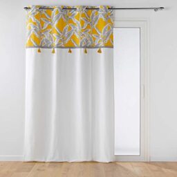 Douceur d'Intérieur, Isibelle Curtain with Eyelets 140 x 240 cm Plain Cotton with Printed Top and Tassels