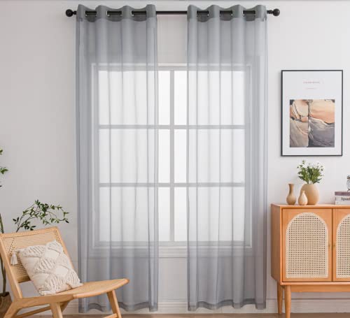 PI Sheer Curtains Panels Ring Top Airy Voile Window Draperies for Dining Room 2 Panels (W52 X L95, Blue Grey)