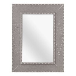 Premier Housewares Manhattan Stone Linen Wall Mirror, Wood, Natural, 95 x 70 x 6 cm