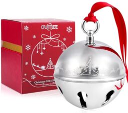 2024 Christmas Bell Ornaments for Christmas Tree, Sleigh Bell Decoration Silver Bell Ornament Anniversary Keepsake Engraved Holiday Bell